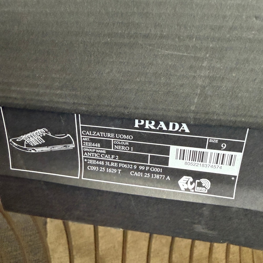 Prada 2EE448 Age Effect Men's Black Nappa Leather Sneakers Shoes, Size 9 - Picture 14 of 16
